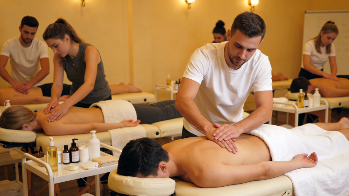 Beauty therapist performing massage therapy